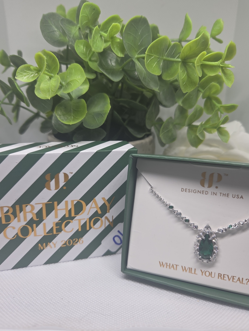 Birthday Collection Emerald Teardrop Necklace - Silver & Green